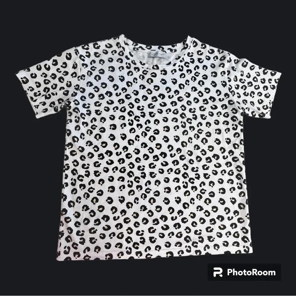 Never Fully Dressed Leopard Print T-shirt, White, Size M - Picture 2 of 8